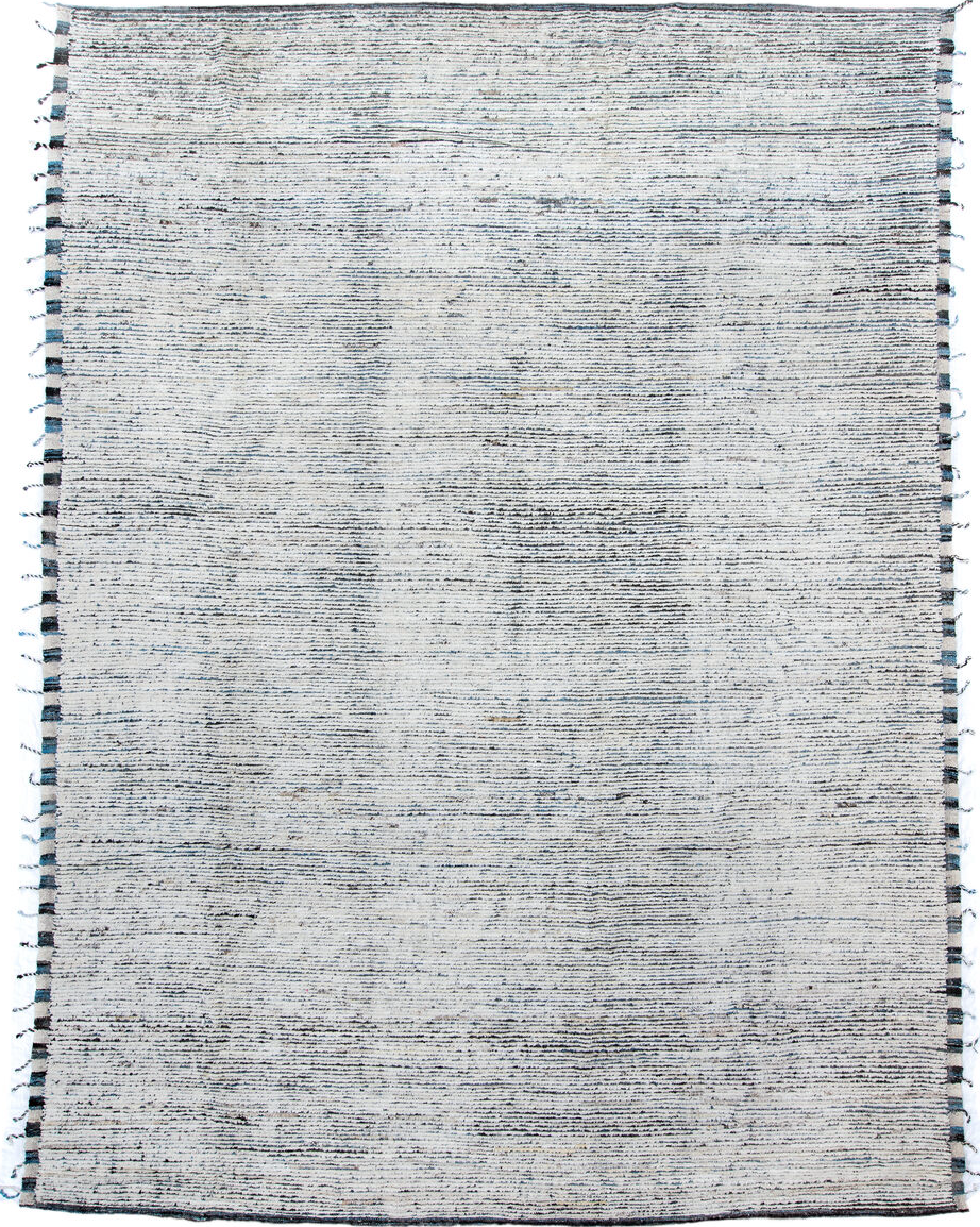 10' x 13' one-of-a-kind handmade vintage Tulu large size rug. Color palette: gray, blue, off-white, light gray, pink