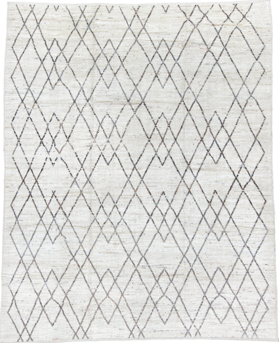 9' x 11' one-of-a-kind handmade vintage Tulu large size rug. Color palette: dark gray, dim gray, gainsboro, gray, light gray