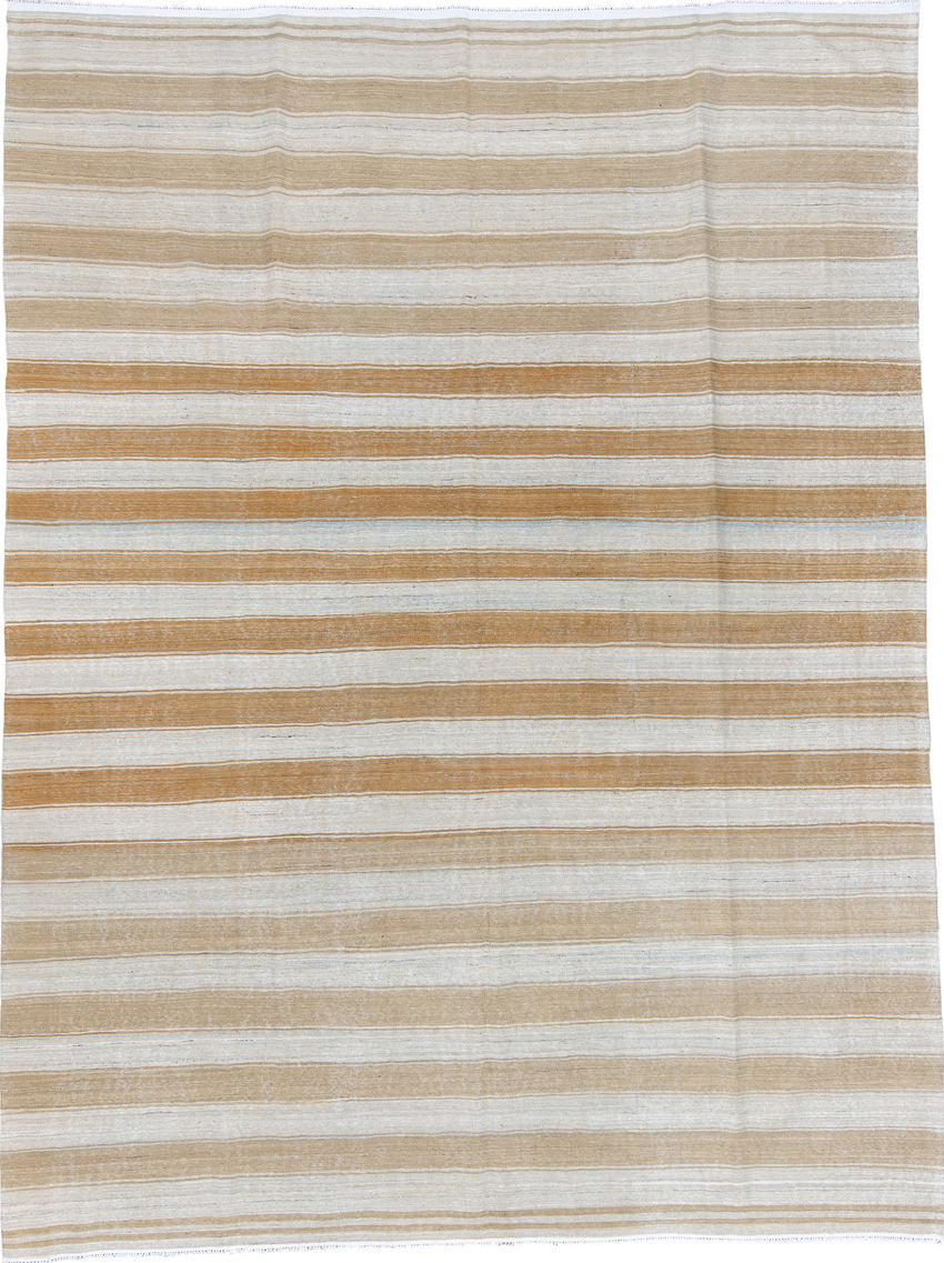 8' x 12' one-of-a-kind handmade vintage Kilim large size rug. Color palette: brown, dark gray, dim gray, gainsboro, gray