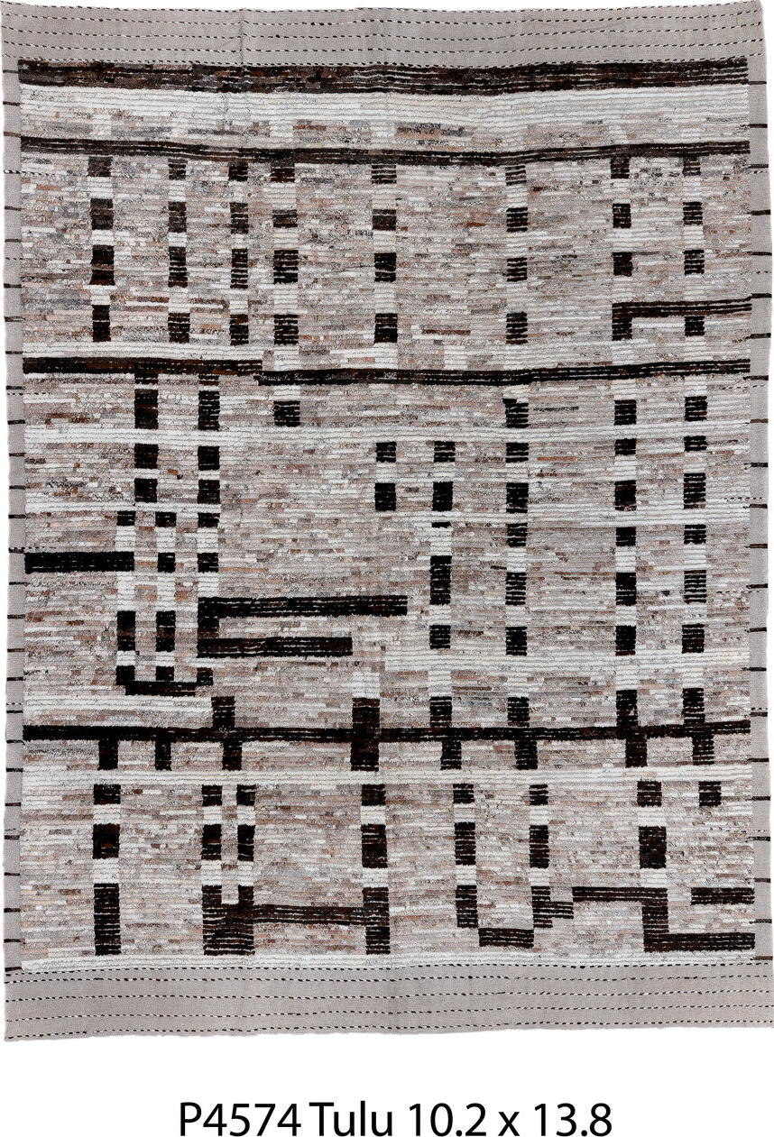 10' x 13' one-of-a-kind handmade vintage Tulu large size rug. Color palette: black, brown, dark gray, gainsboro, gray