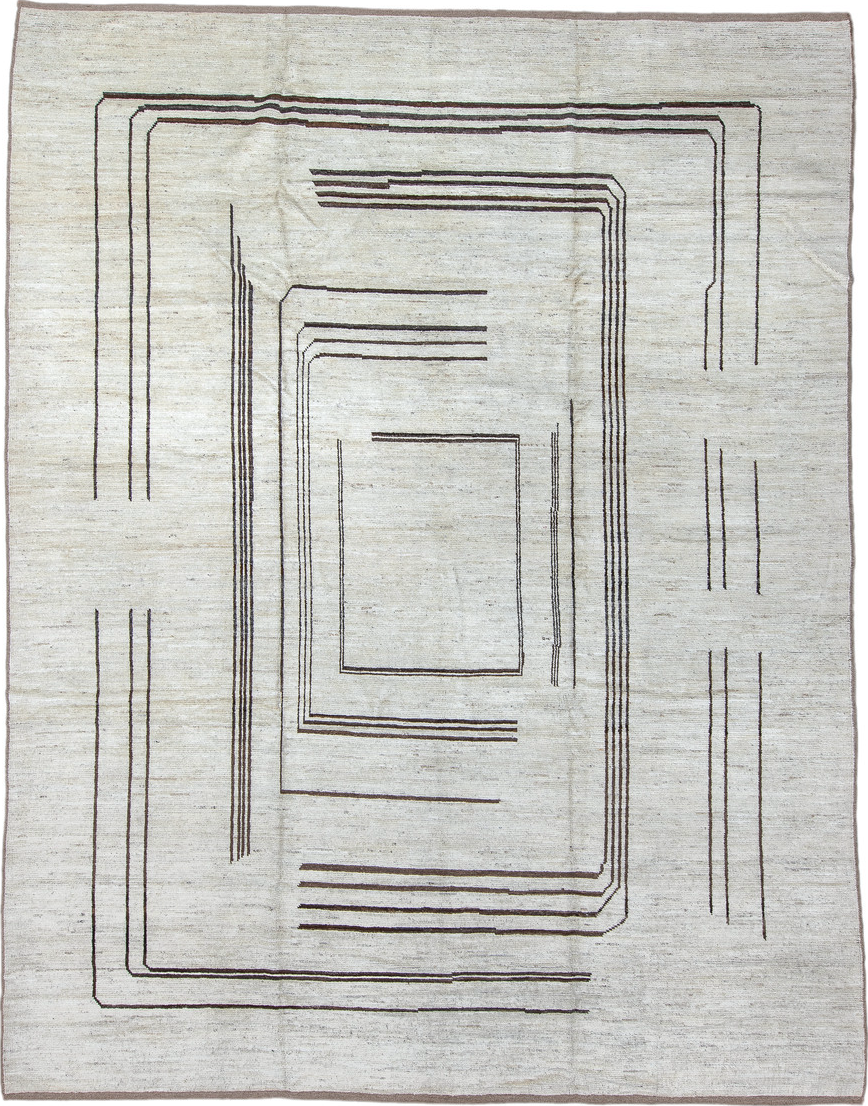 9' x 12' one-of-a-kind handmade vintage Tulu large size rug. Color palette: black, charcoal, dark gray, gainsboro, gray