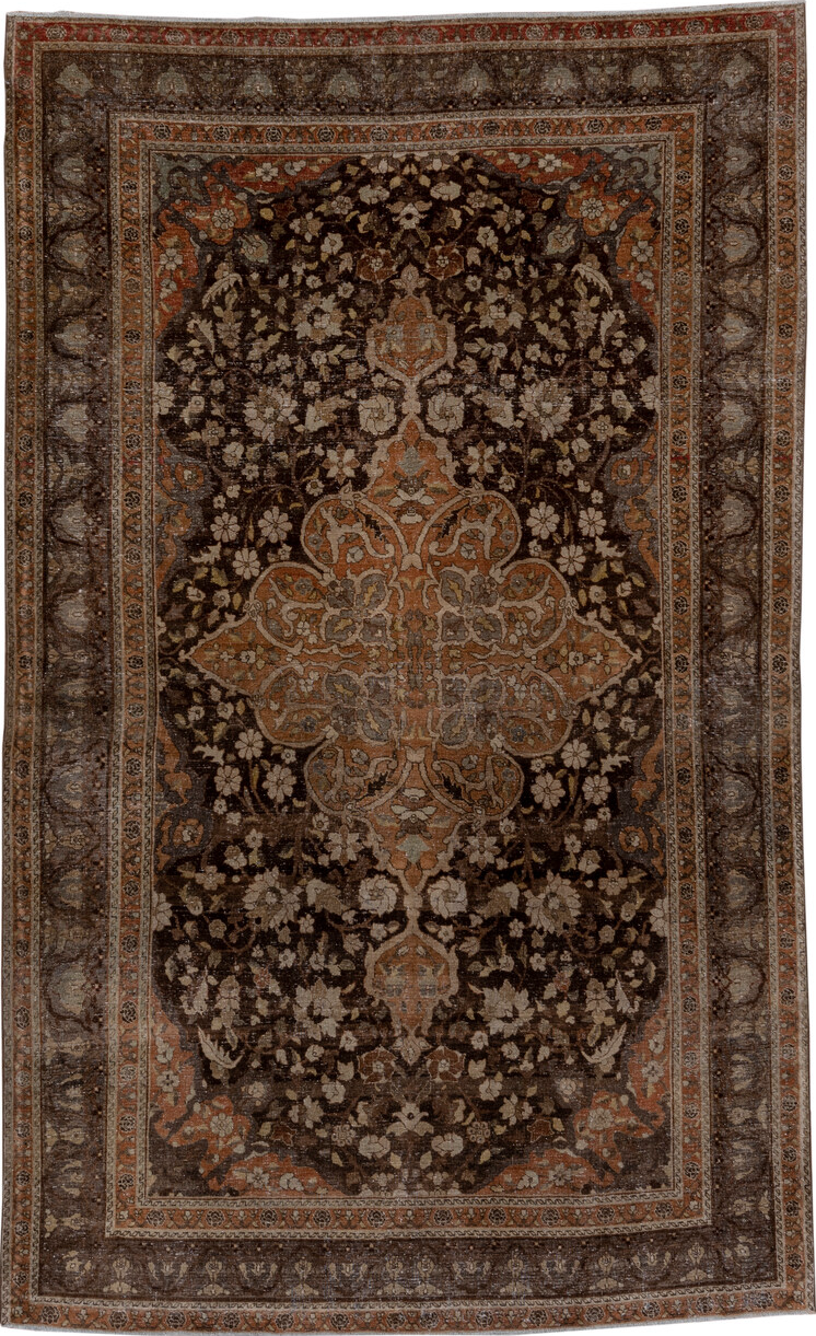5' x 9' one-of-a-kind handmade vintage Sivas medium size rug. Color palette: black, brown, dark gray, gray, off-white, pink