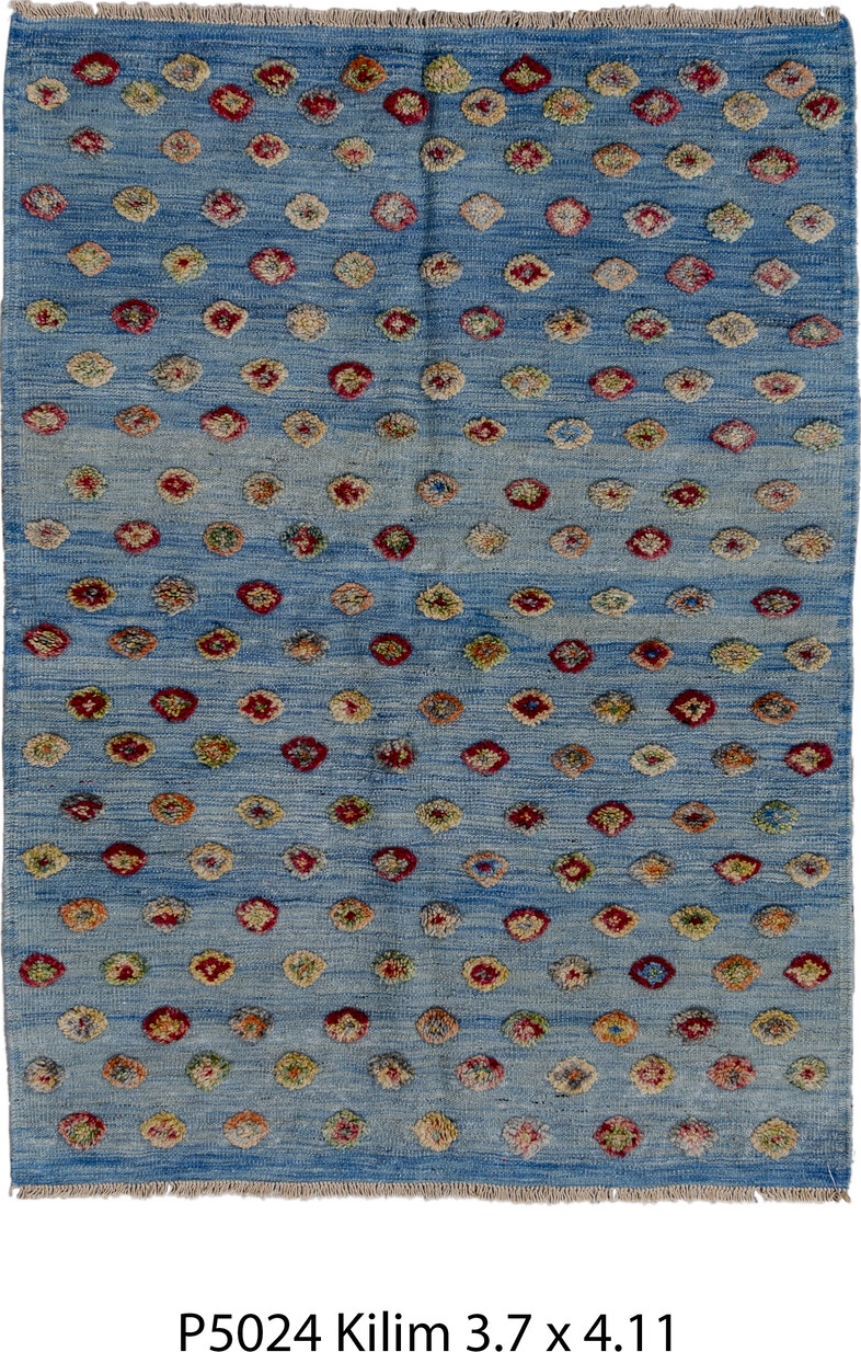 3' x 4' one-of-a-kind handmade vintage Kilim small size rug. Color palette: gray, red, brown, blue, light blue, light gray