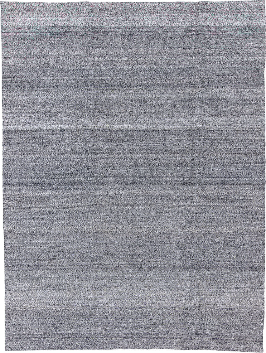 9' x 12' one-of-a-kind handmade vintage Tulu large size rug. Color palette: blue, dark gray, gainsboro, gray, light blue