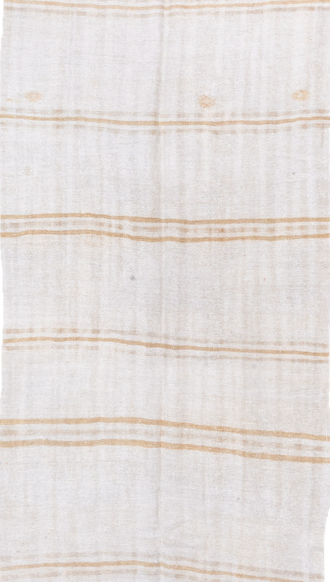 5' x 12' one-of-a-kind handmade vintage Hemp Kilim rug. Color palette: brown, gainsboro, gray, lavender blush, light gray