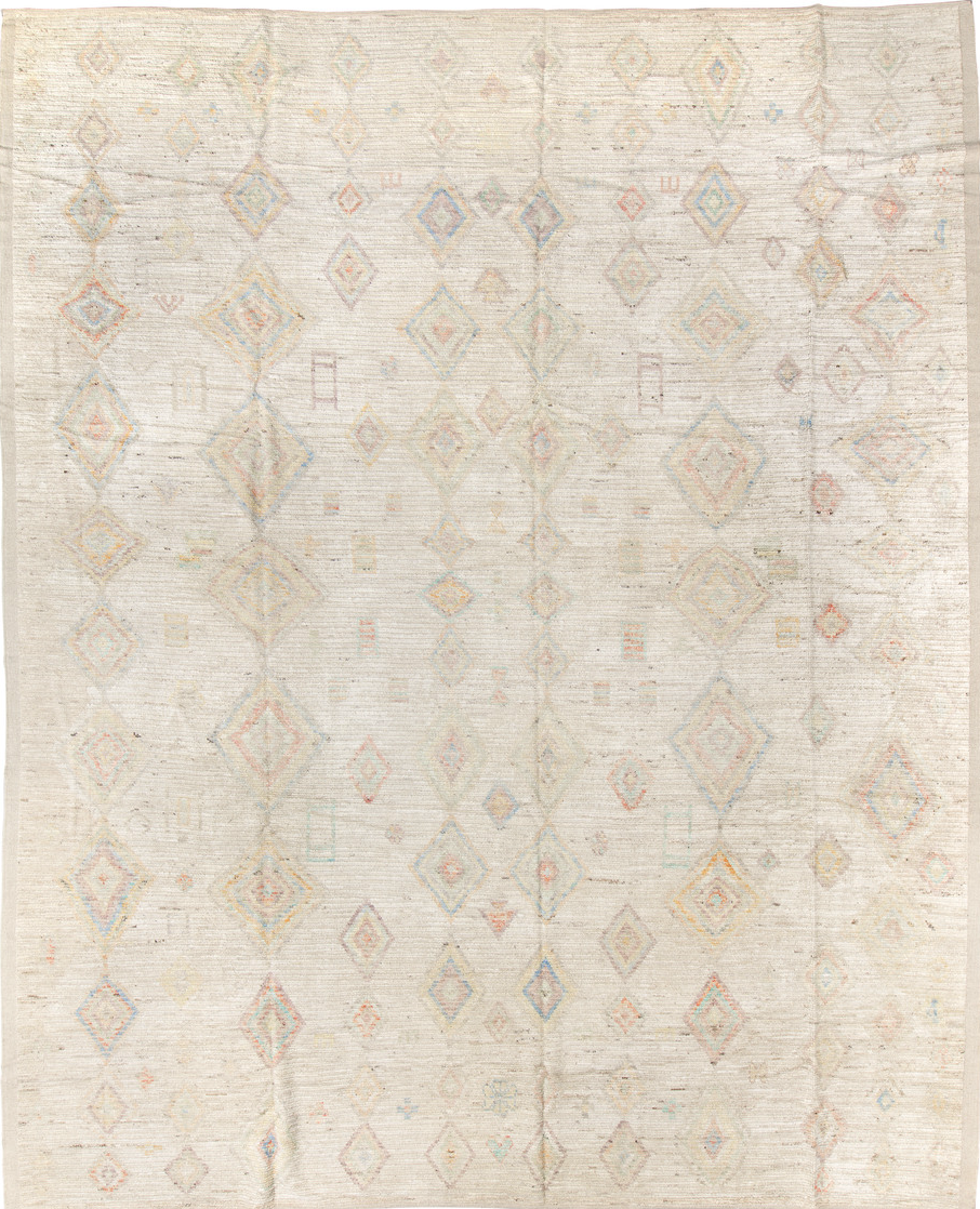 12' x 15' one-of-a-kind handmade vintage Tulu oversize rug. Color palette: brown, burlywood, dark gray, gainsboro, gray