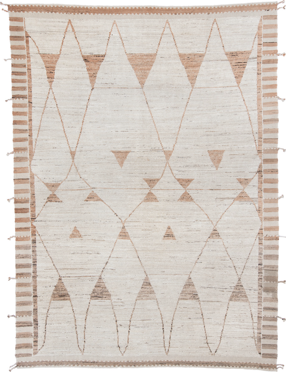 9' x 12' one-of-a-kind handmade vintage Tulu large size rug. Color palette: brown, gainsboro, gray, light gray, linen