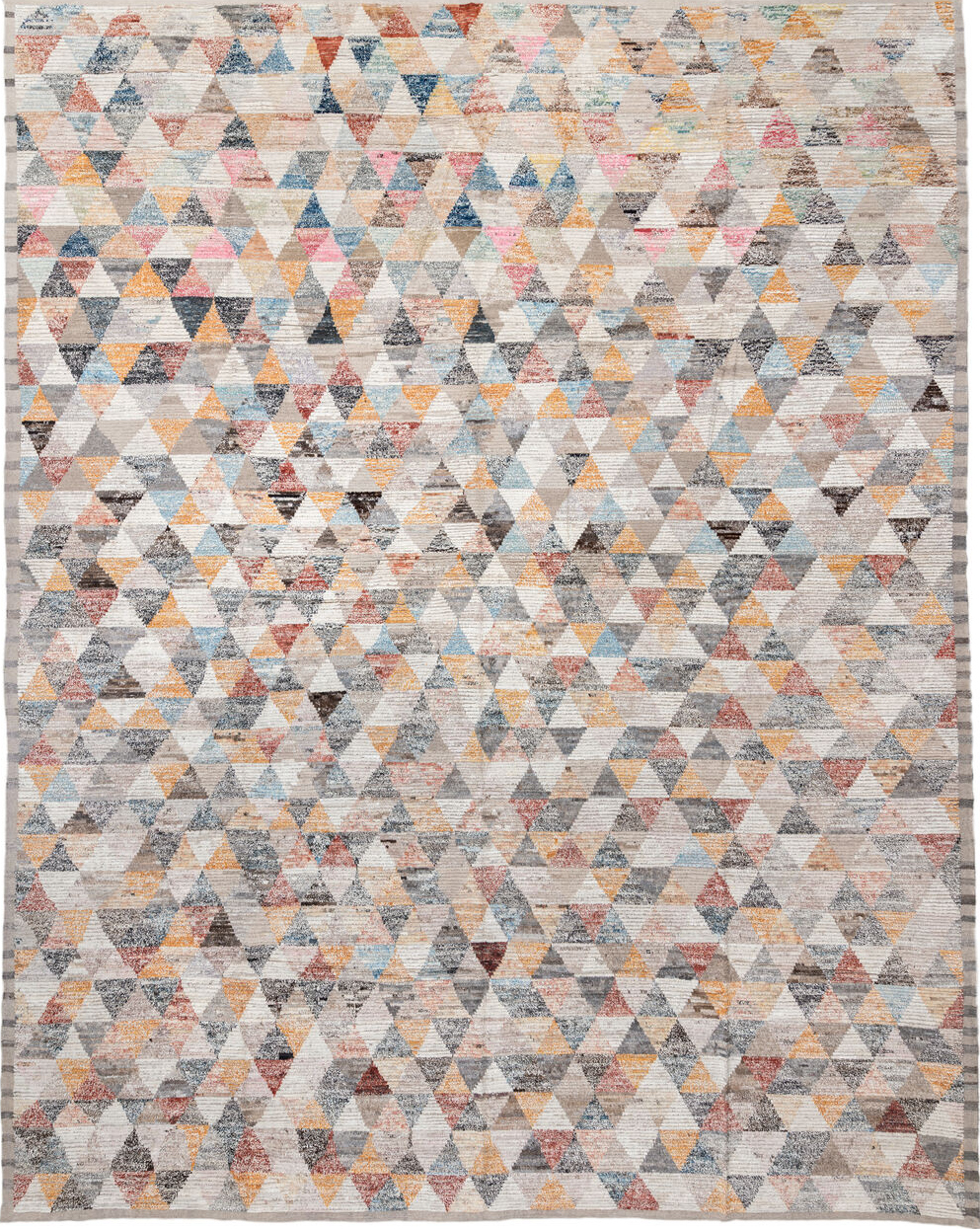 16' x 20' one-of-a-kind handmade vintage Tulu oversize rug. Color palette: antiquewhite, blue, brown, dark gray, dim gray