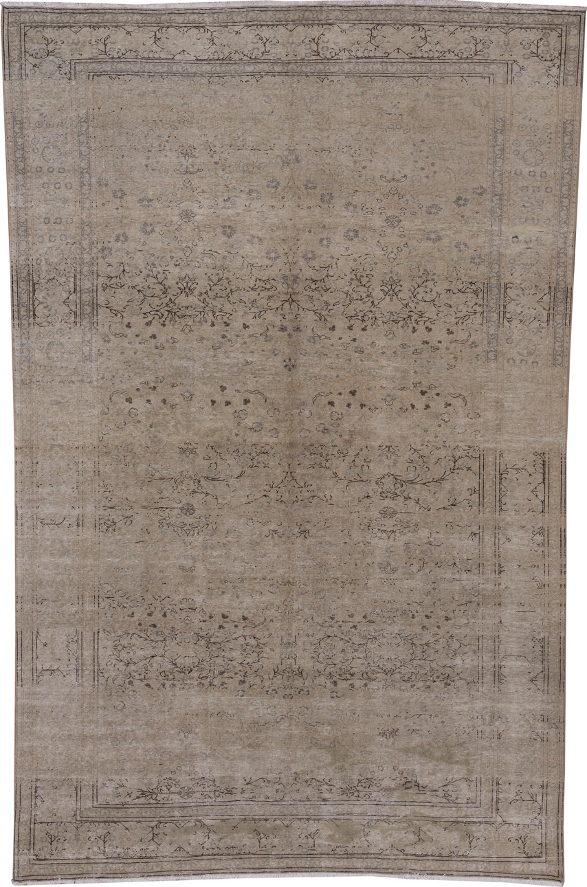 6' x 9' one-of-a-kind handmade vintage Sivas medium size rug. Color palette: black, brown, gray, light gray, off-white, pink