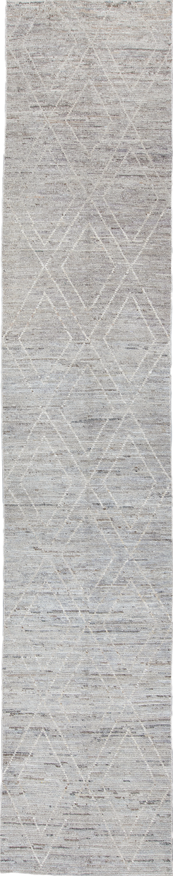 3' x 16' one-of-a-kind handmade vintage Tulu runner rug. Color palette: black, charcoal, dark gray, gainsboro, gray