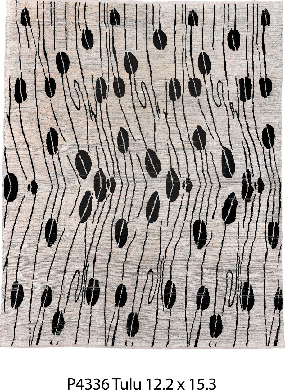 12' x 15' one-of-a-kind handmade vintage Tulu oversize rug. Color palette: black, charcoal, dark gray, dim gray, gainsboro