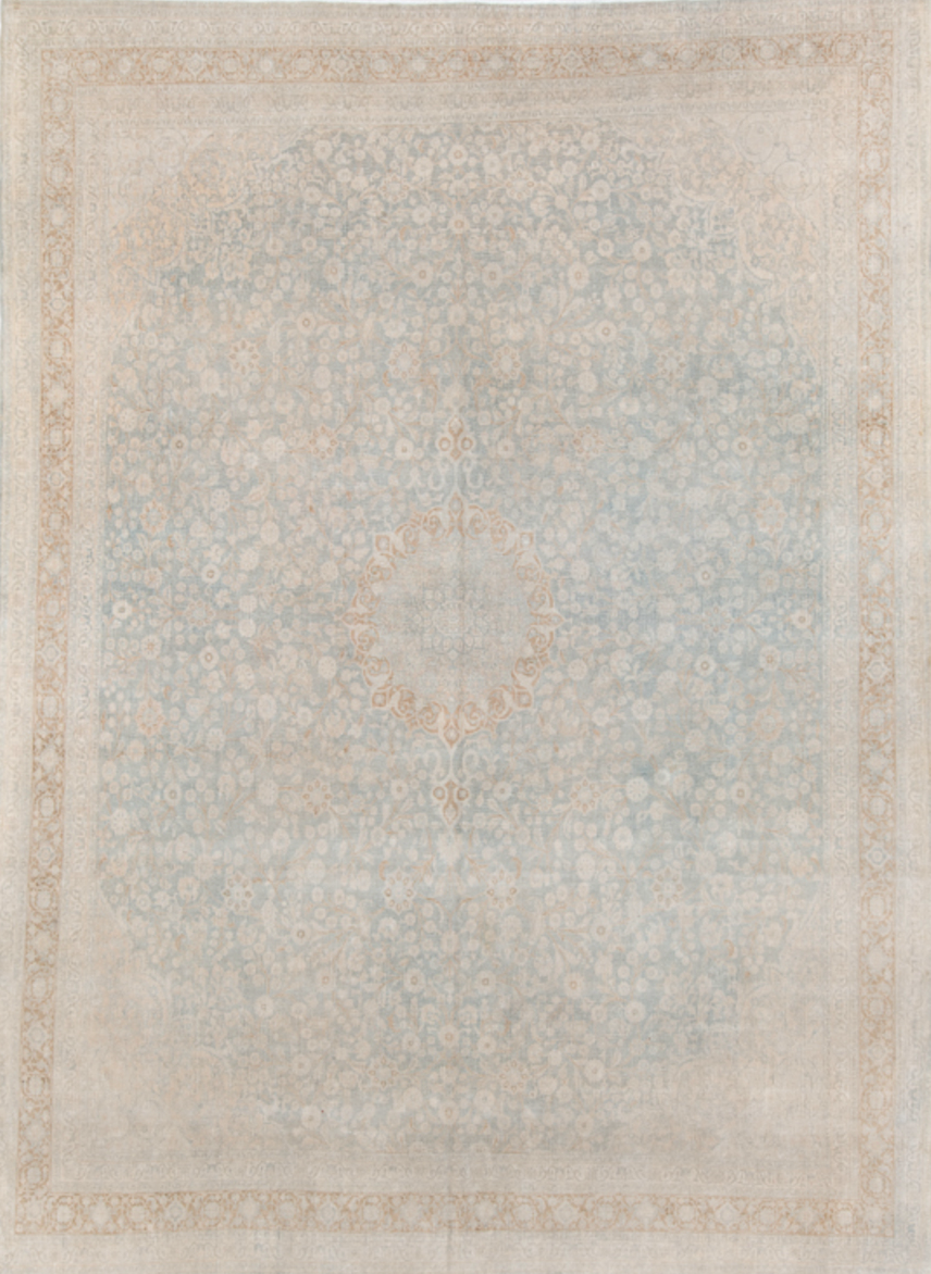9' x 12' one-of-a-kind handmade vintage Tabriz large size rug. Color palette: light gray, off-white, gray, brown, dark gray