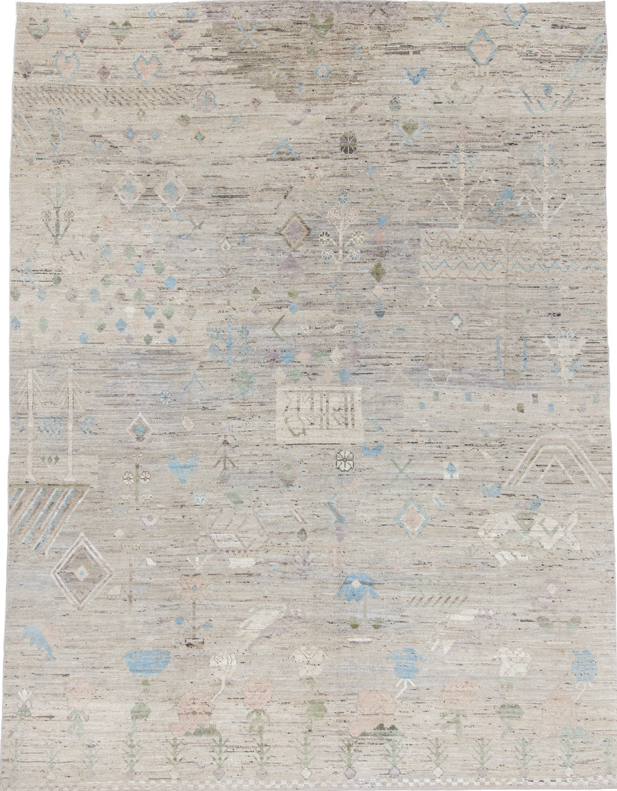 10' x 14' one-of-a-kind handmade vintage Tulu large size rug. Color palette: black, charcoal, dark gray, gainsboro, gray