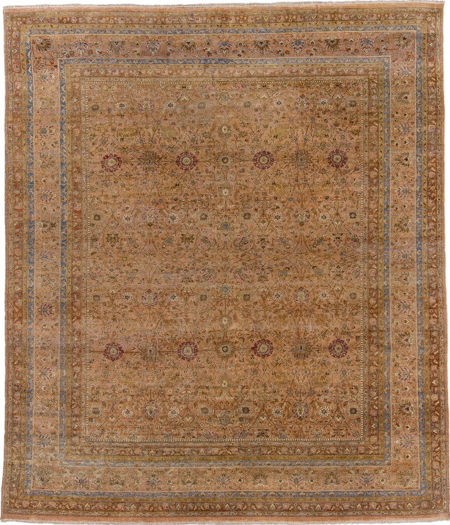 8' x 9' one-of-a-kind handmade vintage Sivas rug. Color palette: blue, brown, dim gray, gray, orange