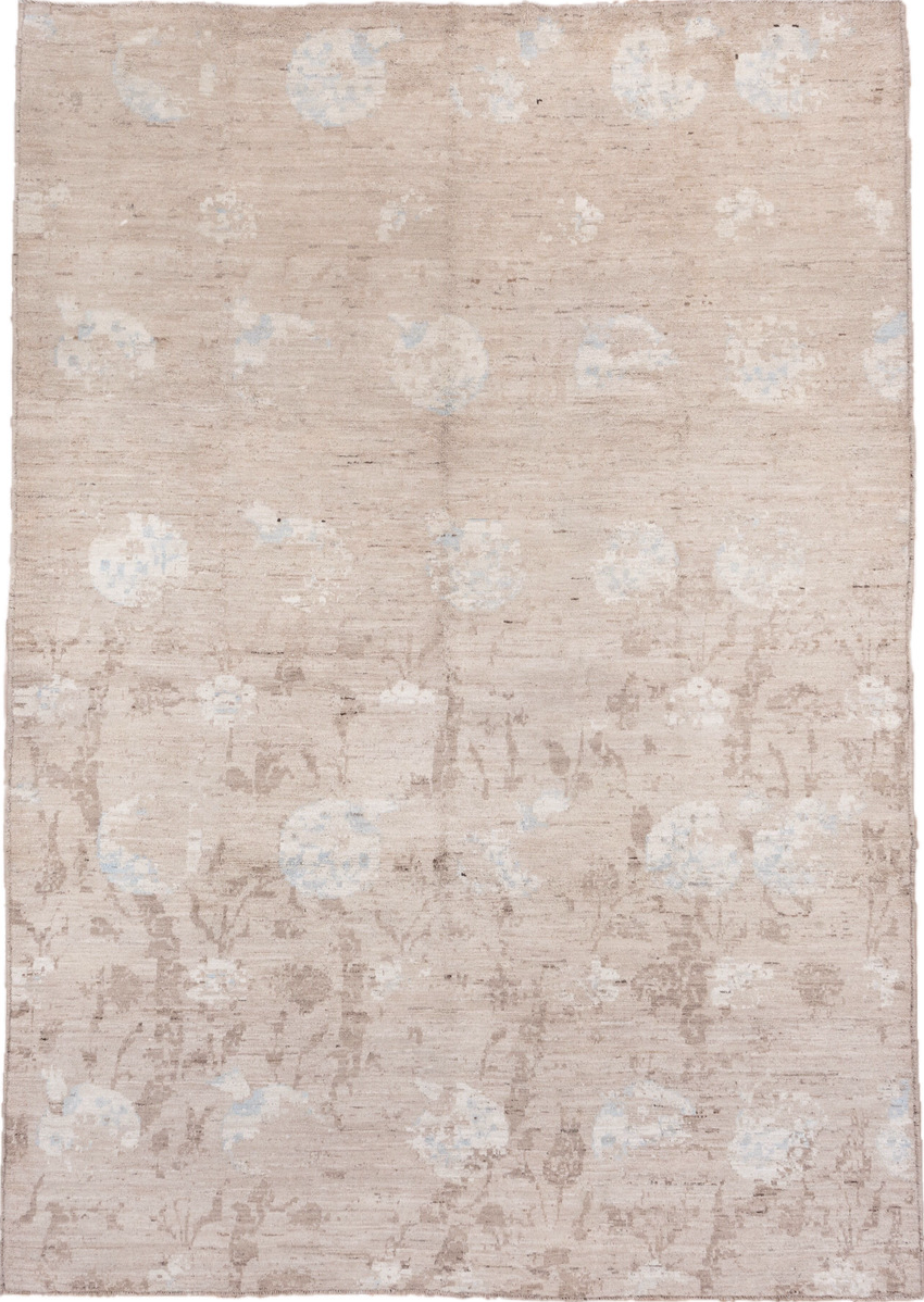 8' x 12' one-of-a-kind handmade vintage Modern large size rug. Color palette: gainsboro, gray, light gray, linen, off-white