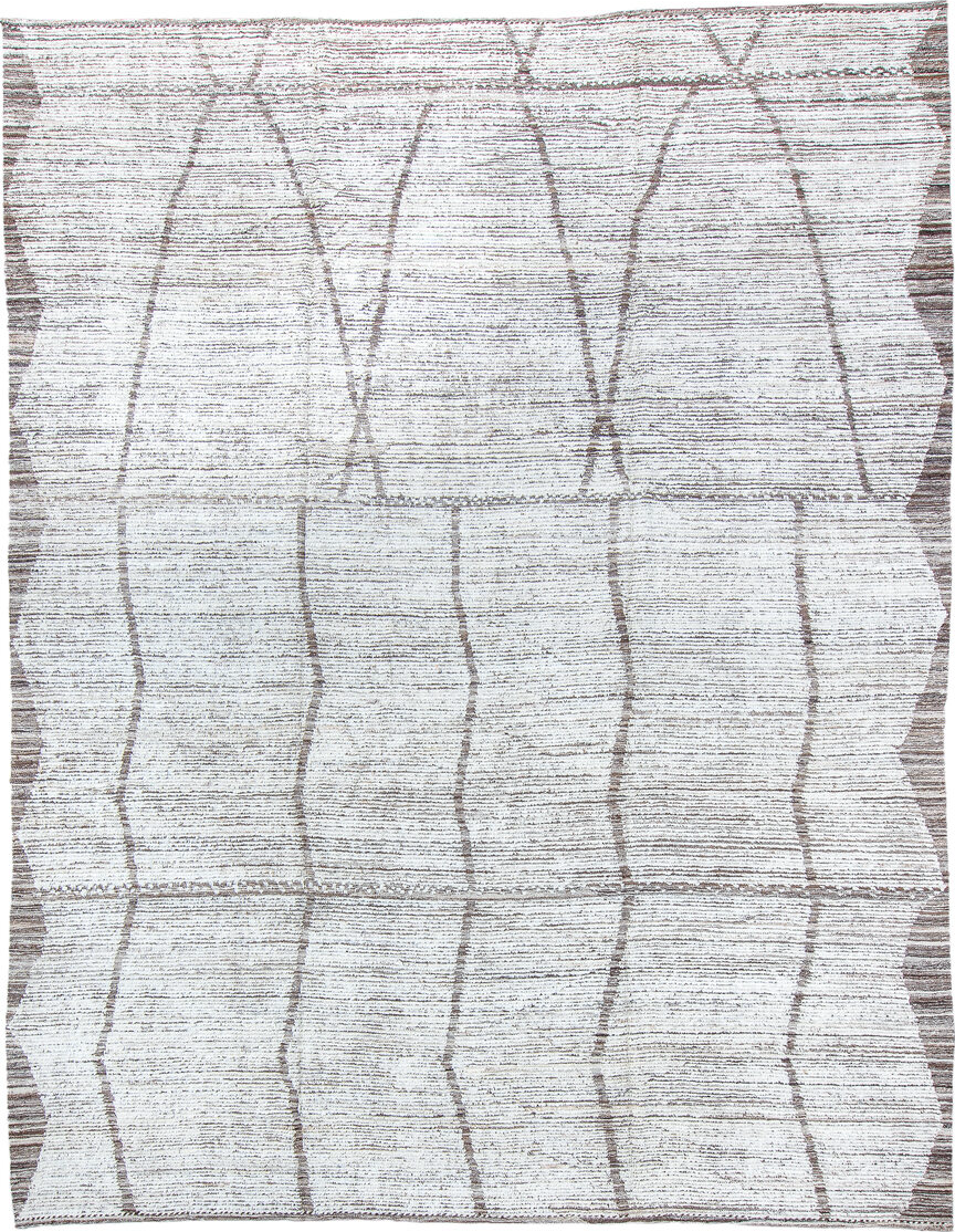 9' x 12' one-of-a-kind handmade vintage Tulu large size rug. Color palette: black, charcoal, dark gray, dim gray, gainsboro