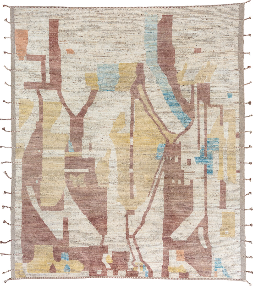 10' x 11' one-of-a-kind handmade vintage Tulu large size rug. Color palette: blue, brown, dark gray, gray, light blue