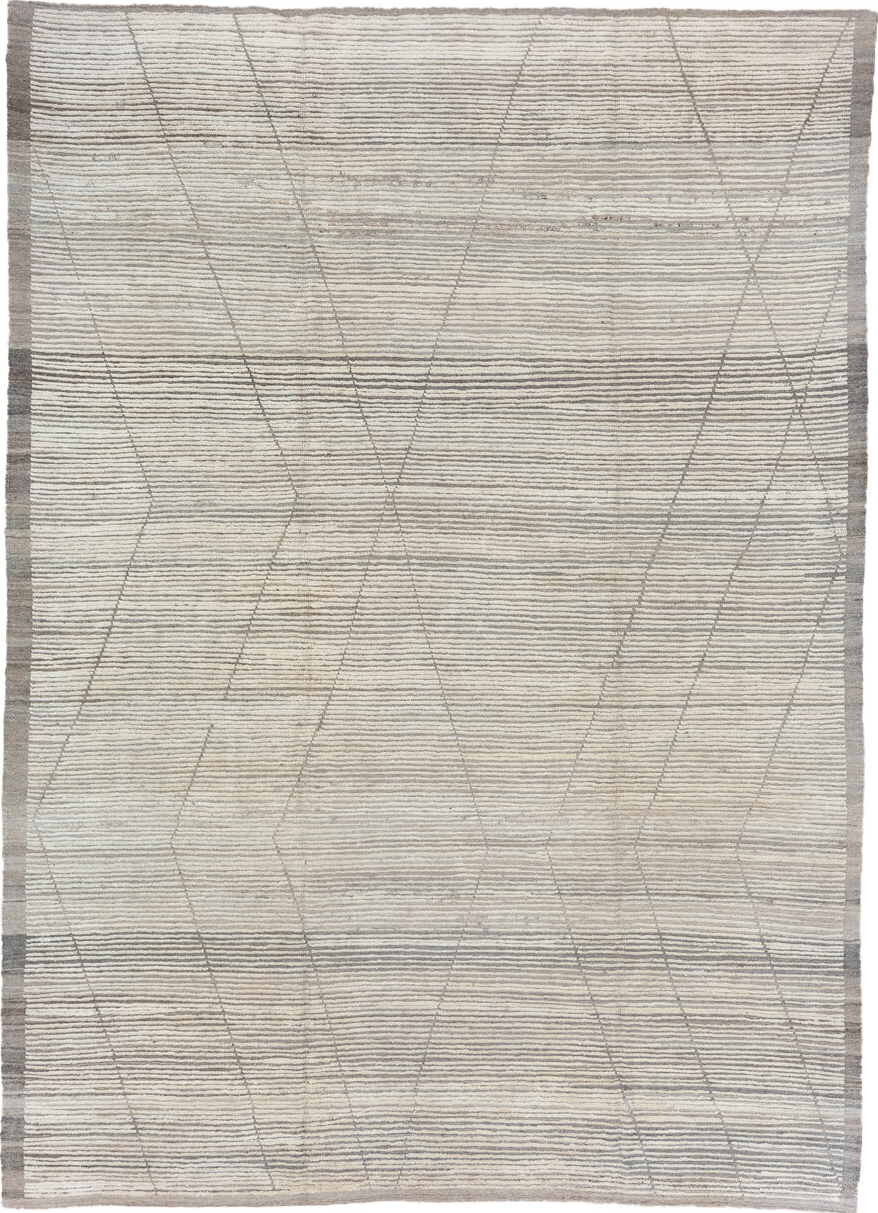 9' x 12' one-of-a-kind handmade vintage Tulu large size rug. Color palette: beige, dark gray, gainsboro, gray, light gray