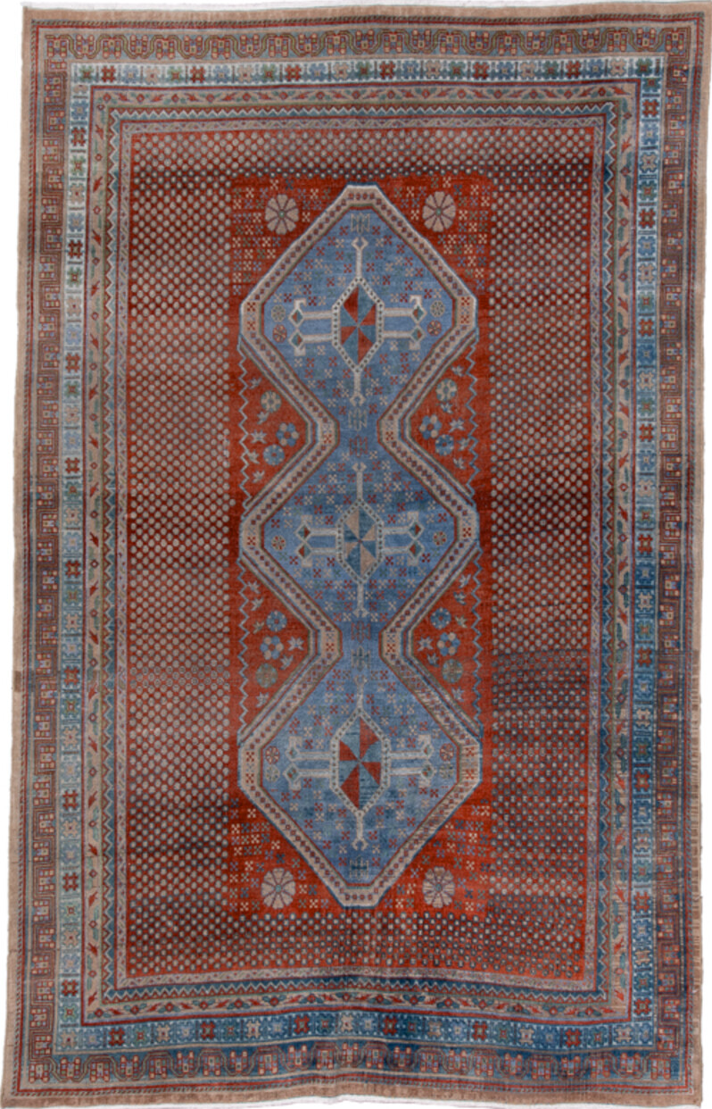 5' x 7' one-of-a-kind handmade vintage Afshar rug. Color palette: arapawa, blue, brown, dark gray, dim gray, fiord, gray