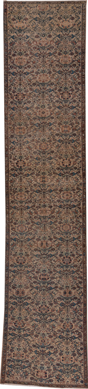 3' x 16' one-of-a-kind handmade vintage Sivas runner rug. Color palette: black, brown, charcoal, gray, off-white, pink