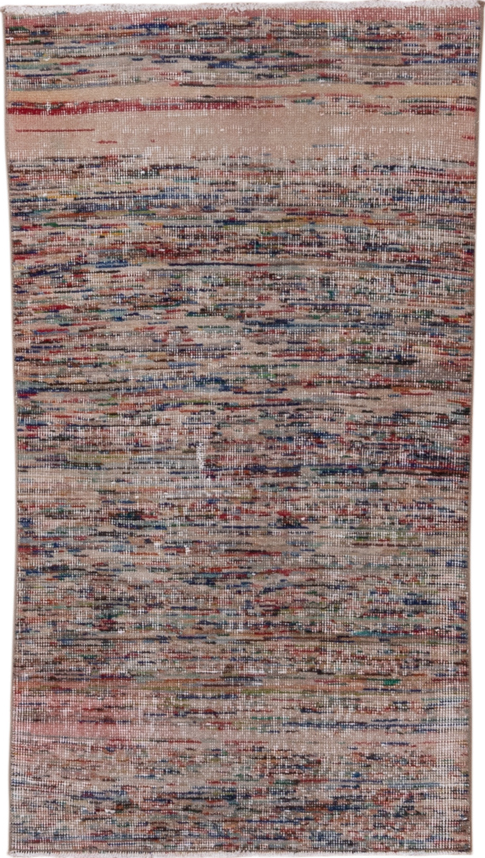 2' x 4' one-of-a-kind handmade vintage Oushak small size rug. Color palette: black, blue, brown, dim gray, gray, light gray