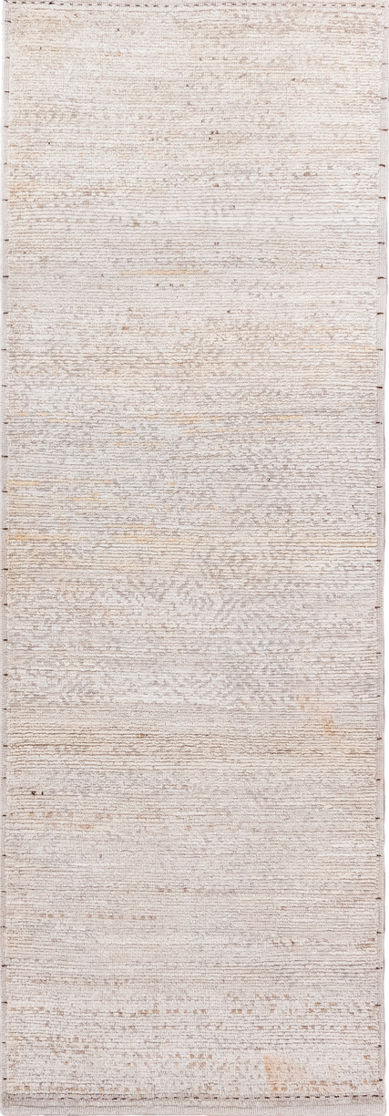 3' x 8' one-of-a-kind handmade vintage Tulu runner rug. Color palette: gainsboro, gray, light gray, linen, off-white, pink