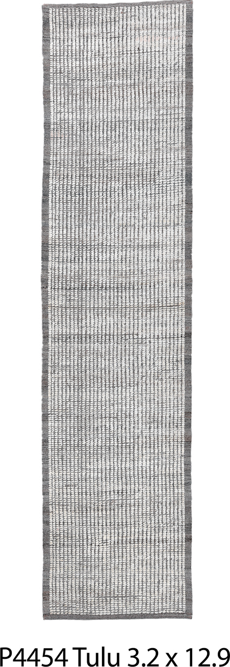3' x 12' one-of-a-kind handmade vintage Tulu runner rug. Color palette: black, charcoal, dark gray, dim gray, gainsboro