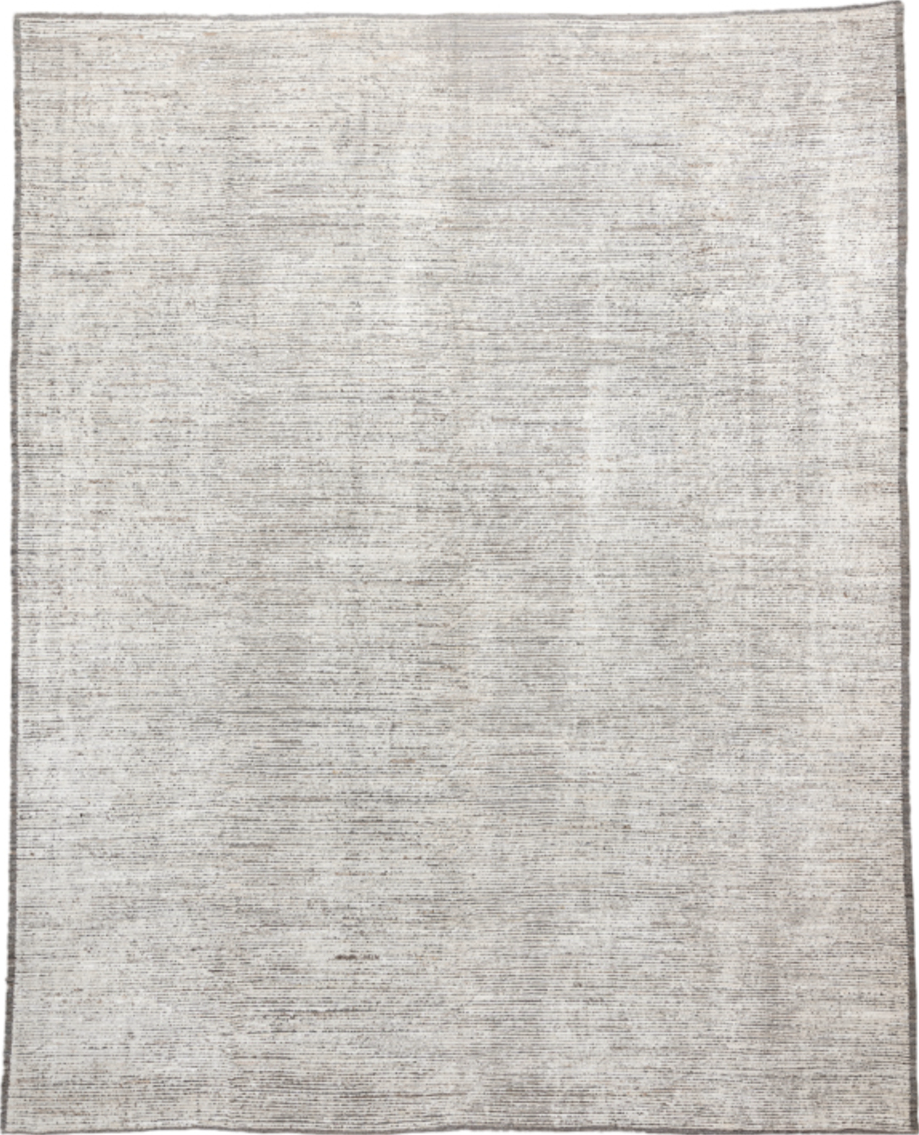 11' x 14' one-of-a-kind handmade vintage Tulu oversize rug. Color palette: off-white, gray, light gray, gainsboro, silver