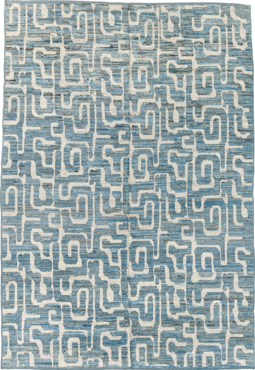 6' x 9' one-of-a-kind handmade vintage Tulu medium size rug. Color palette: black, blue, brown, dim gray, gray, light blue