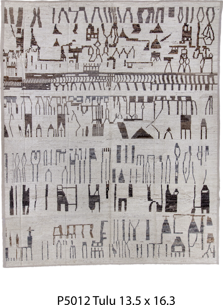 13' x 16' one-of-a-kind handmade vintage Tulu oversize rug. Color palette: brown, gray, light gray, pink, redwood