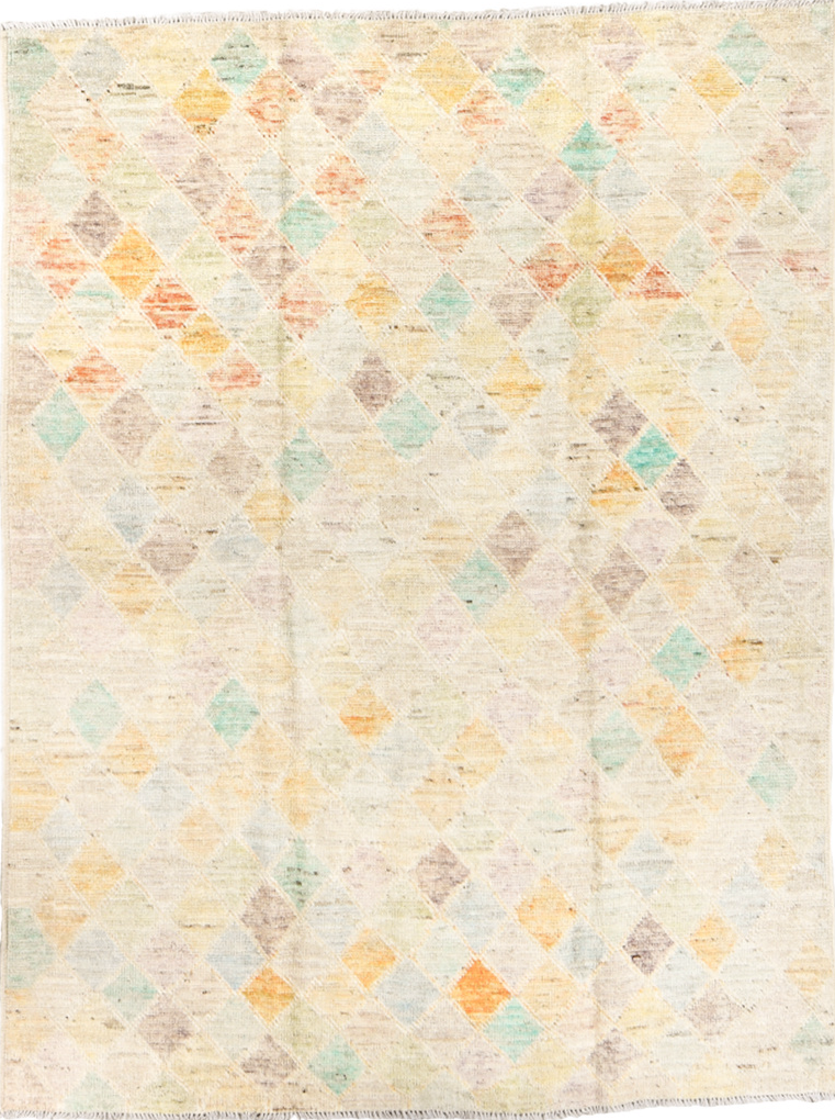 5' x 6' one-of-a-kind handmade vintage Tulu rug. Color palette: brown, dark gray, dim gray, gainsboro, gray, light gray