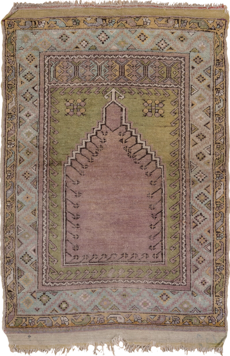 3' x 4' one-of-a-kind handmade vintage Mujjur small size rug. Color palette: brown, gray, light gray, off-white