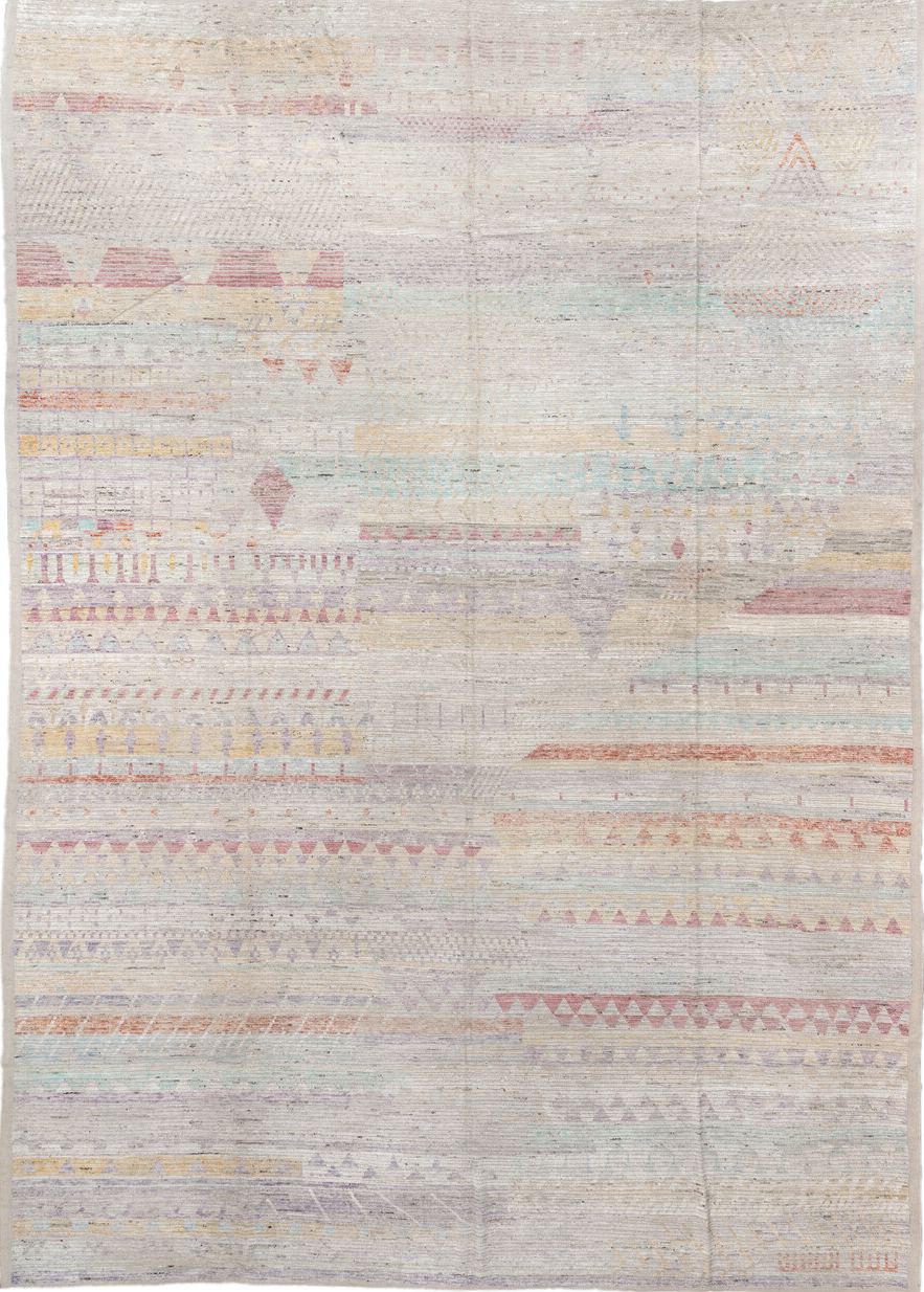 13' x 19' one-of-a-kind handmade vintage Tulu oversize rug. Color palette: brown, dark gray, gainsboro, gray, light gray