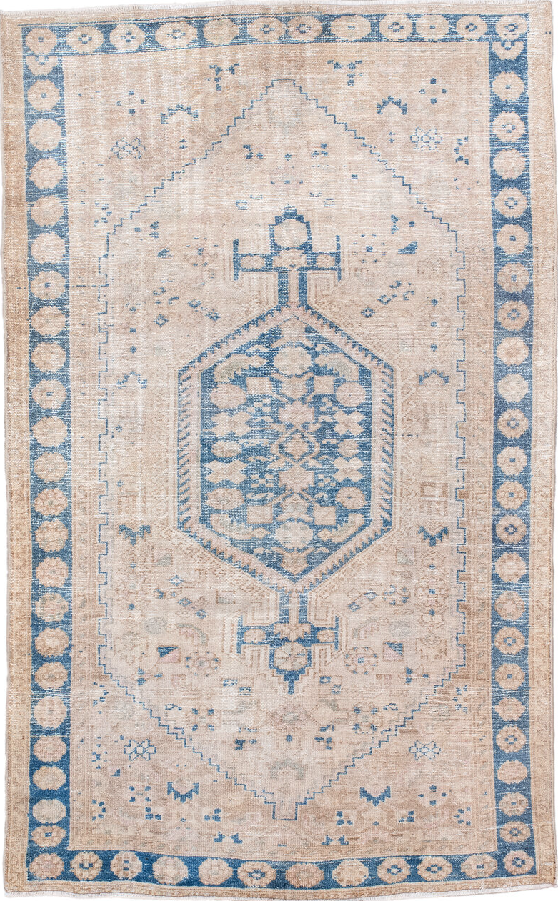 4' x 6' one-of-a-kind handmade vintage Hamadan small size rug. Color palette: antiquewhite, blue, brown, gainsboro, gray