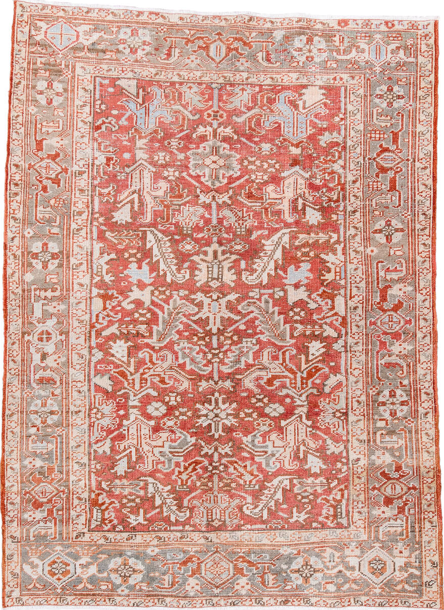 5' x 7' one-of-a-kind handmade vintage Heriz rug. Color palette: brown, gainsboro, gray, light gray, misty rose, off-white