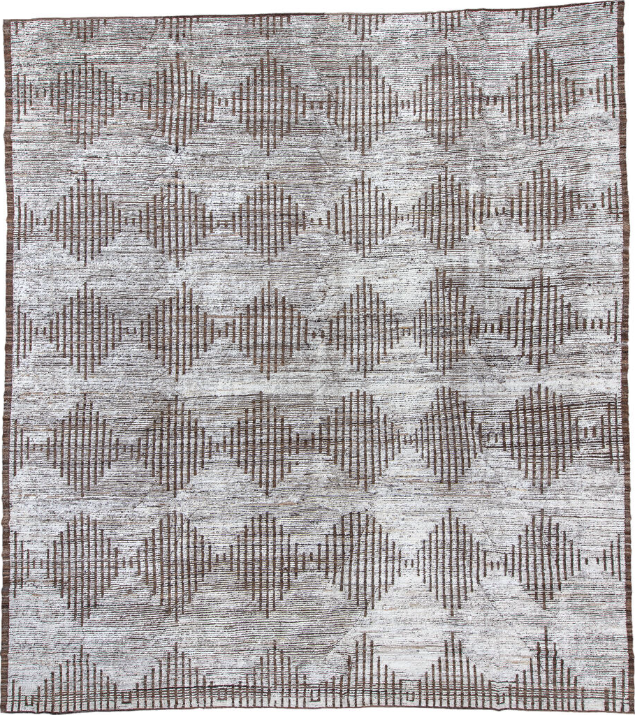 14' x 16' one-of-a-kind handmade vintage Tulu oversize rug. Color palette: azure, black, blue, brown, dark gray, fiord