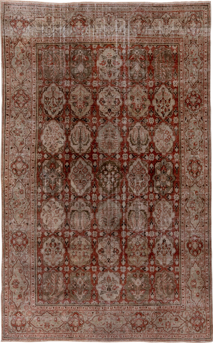 6' x 10' one-of-a-kind handmade vintage Tabriz large size rug. Color palette: brown, gainsboro, gray, light gray, off-white