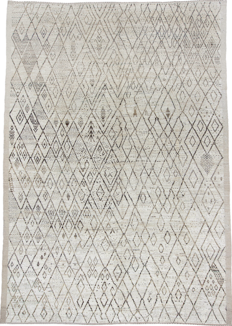 12' x 17' one-of-a-kind handmade vintage Tulu oversize rug. Color palette: black, dark gray, dim gray, gray, light gray