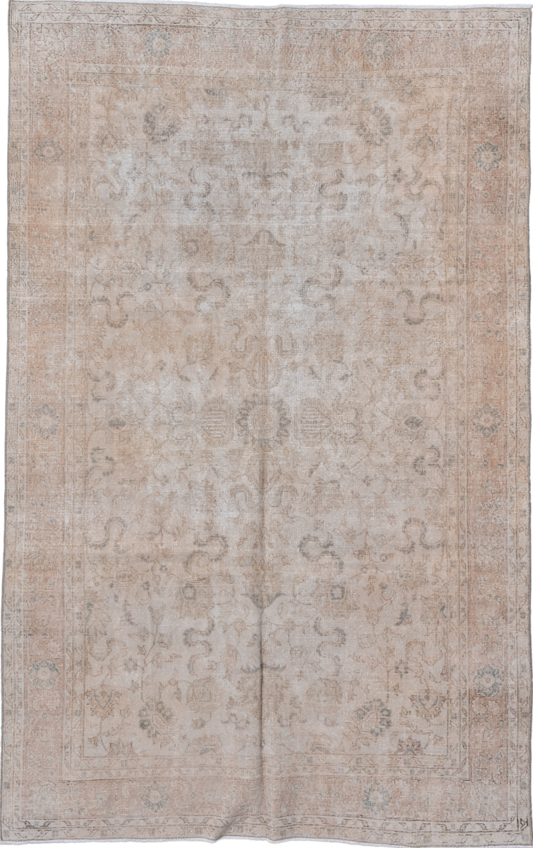 6' x 10' one-of-a-kind handmade vintage Sparta large size rug. Color palette: gainsboro, gray, light gray, off-white, pink