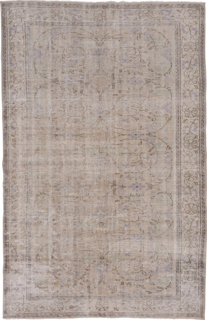 6' x 9' one-of-a-kind handmade vintage Sparta medium size rug. Color palette: dim gray, gray, light gray, off-white, pink