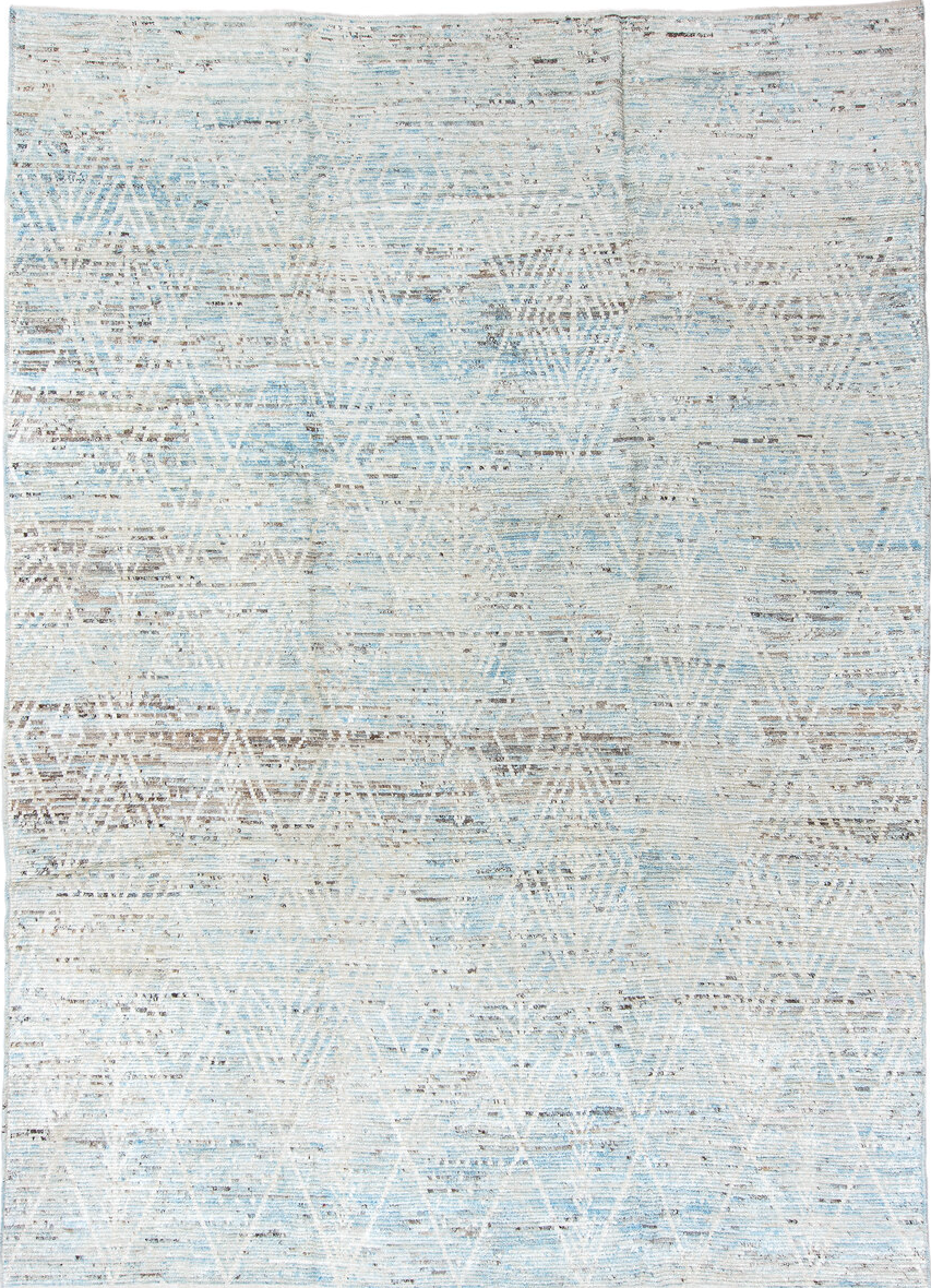 9' x 13' one-of-a-kind handmade vintage Tulu large size rug. Color palette: black, blue, dark gray, gainsboro, gray