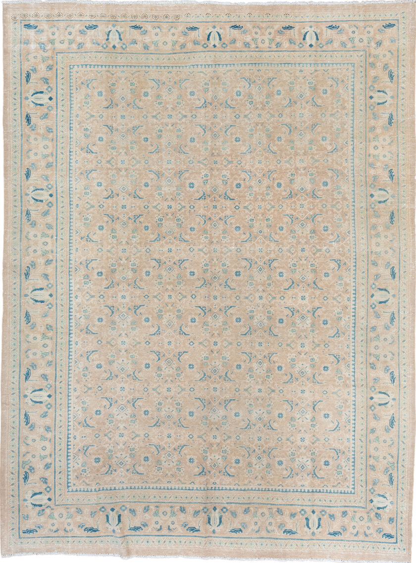 7' x 10' one-of-a-kind handmade vintage Mahal large size rug. Color palette: arapawa, blue, brown, dim gray, gray