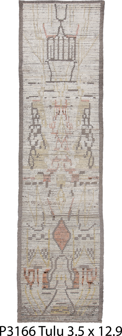 3' x 12' one-of-a-kind handmade vintage Tulu runner rug. Color palette: brown, dark gray, gainsboro, gray, light gray