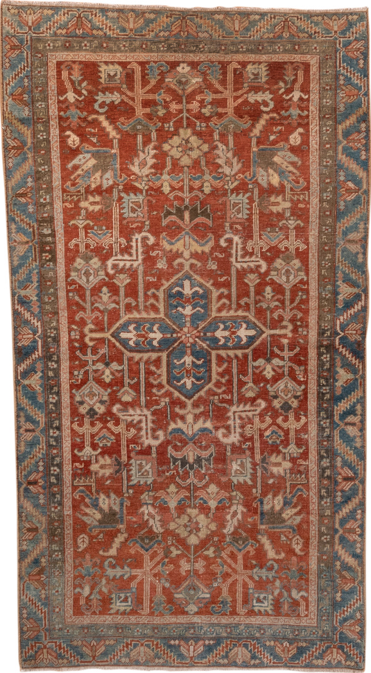 3' x 7' one-of-a-kind handmade vintage Heriz rug. Color palette: black, brown, gray