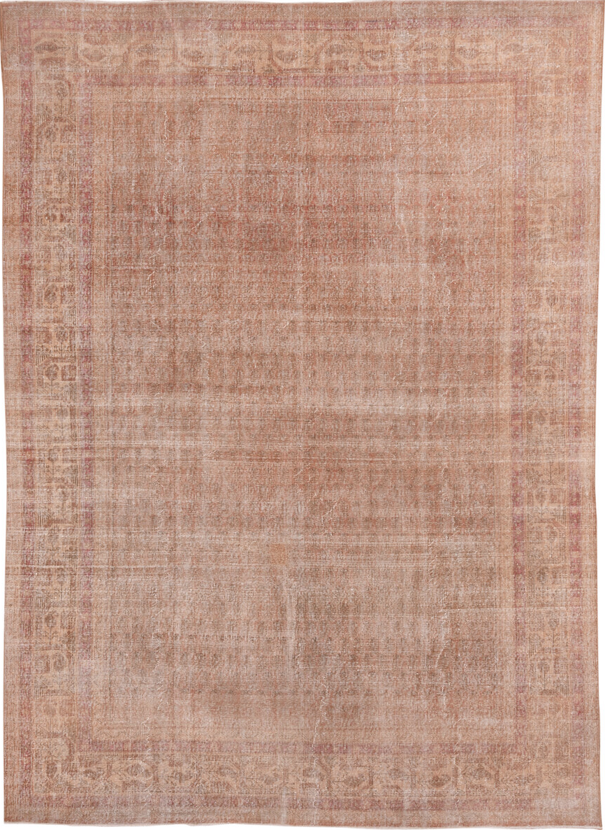 8' x 11' one-of-a-kind handmade vintage Oushak large size rug. Color palette: brown, gray, light gray, off-white, orange