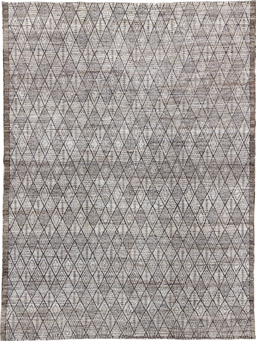 10' x 13' one-of-a-kind handmade vintage Tulu large size rug. Color palette: black, blue, dark gray, dim gray, gainsboro