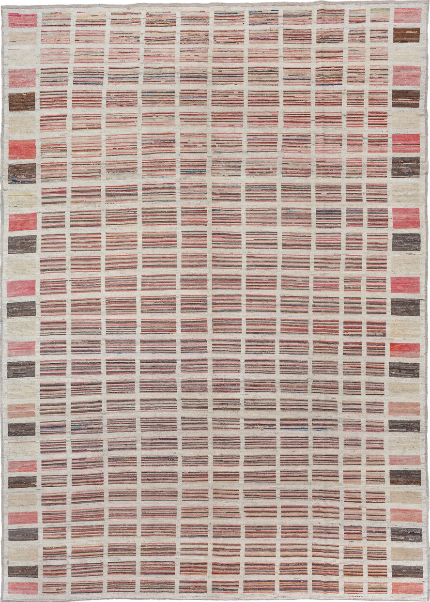 9' x 12' one-of-a-kind handmade vintage Tulu large size rug. Color palette: blue, brown, gray, indian red, light gray