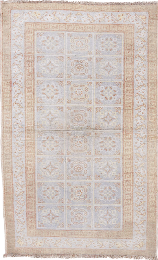 4' x 6' one-of-a-kind handmade vintage Cotton Agra small size rug. Color palette: brown, gainsboro, gray, light gray