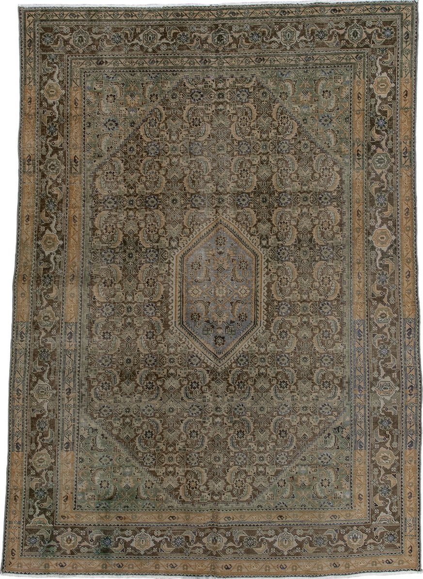 6' x 9' one-of-a-kind handmade vintage Tabriz medium size rug. Color palette: brown, dark gray, dim gray, gainsboro, gray
