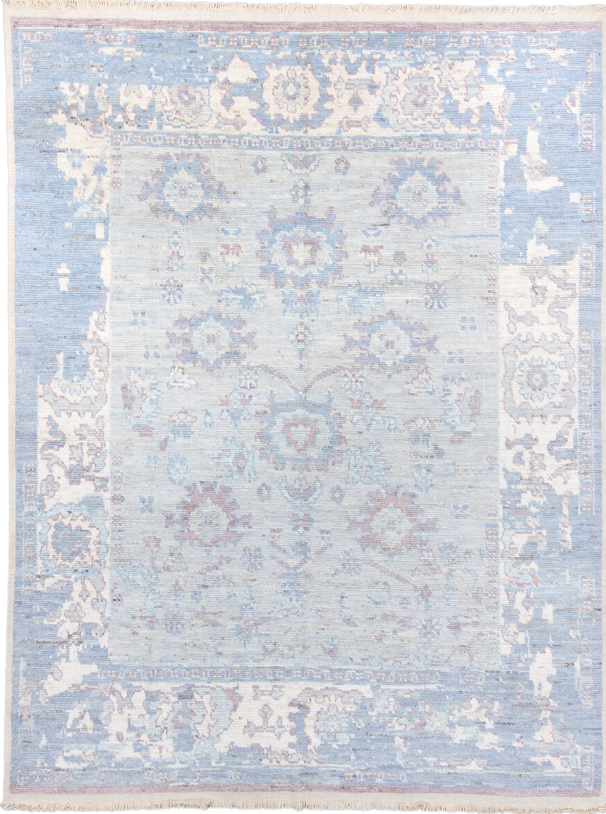 9' x 12' one-of-a-kind handmade vintage Tulu large size rug. Color palette: dark gray, gainsboro, gray, light blue